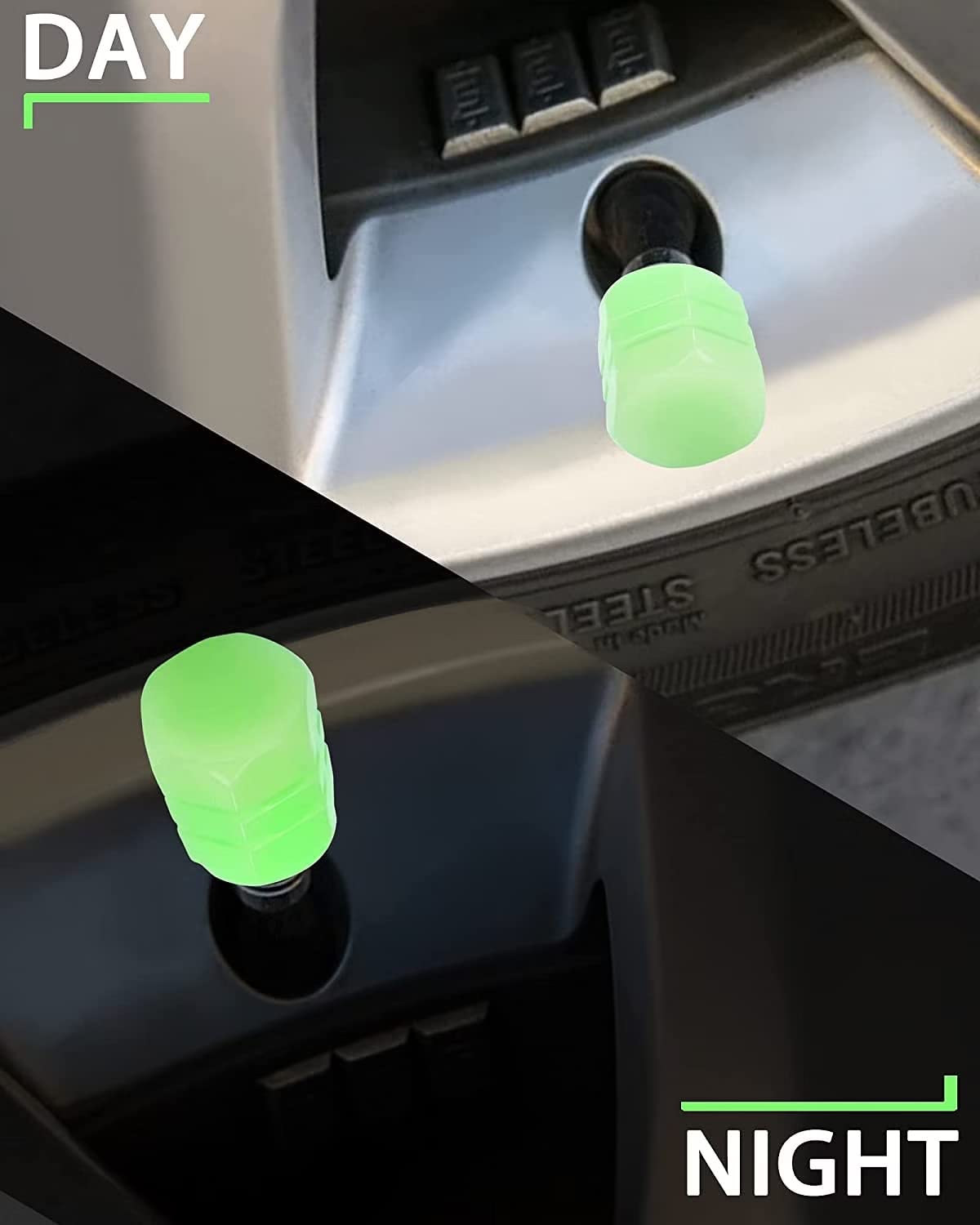 12 PCS Night Glow Wheels Cap Tire Valve Stem for Car, Air Caps Cover Fluorescent, Auto Car Wheel Valve Stem Caps Cover for Car, Bike,Bicycle, Truck,.